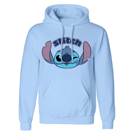 Felpa con Cappuccio Unisex Stitch Cute Face Azzurro